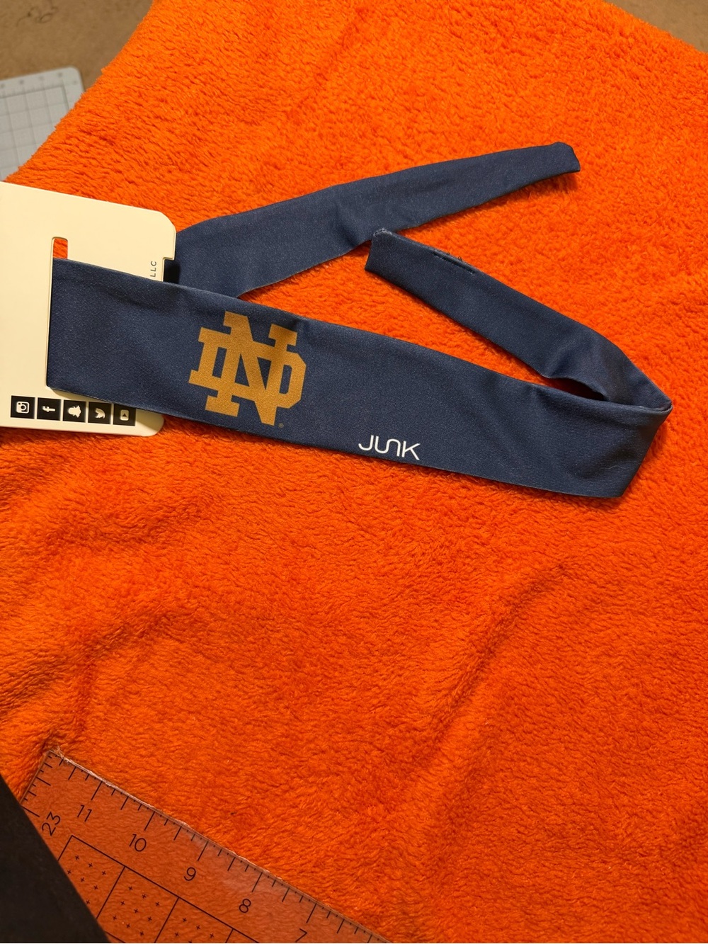 JUNK Brands Notre Dame Fighting Irish Flex Tie Headband Navy Gold New